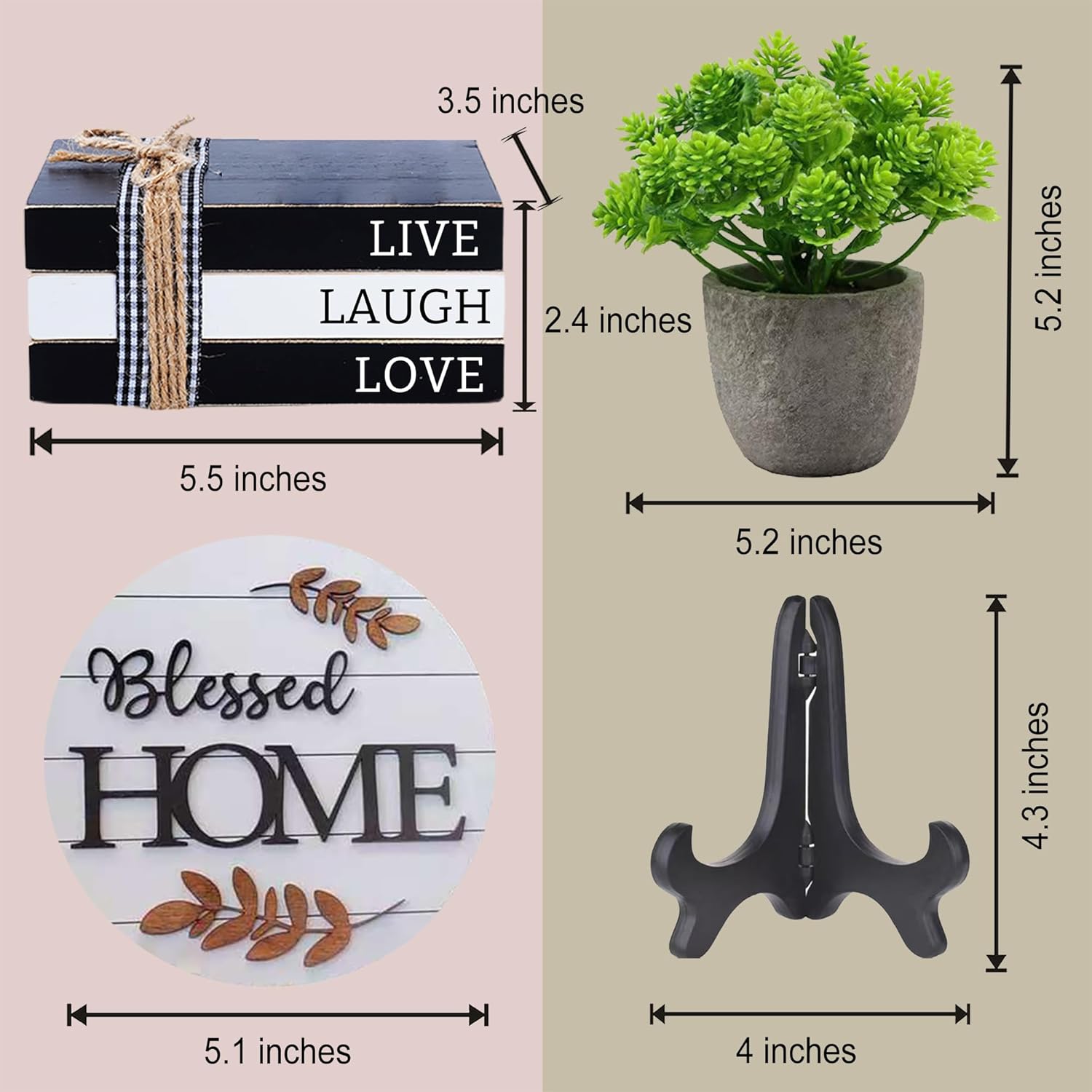 Farmhouse Family Tiered Tray, Mini Wooden Book Stacks Live Laugh Love Blessed Home, Black And White Home Decor For Housewarming Gifts (Blessed Home)