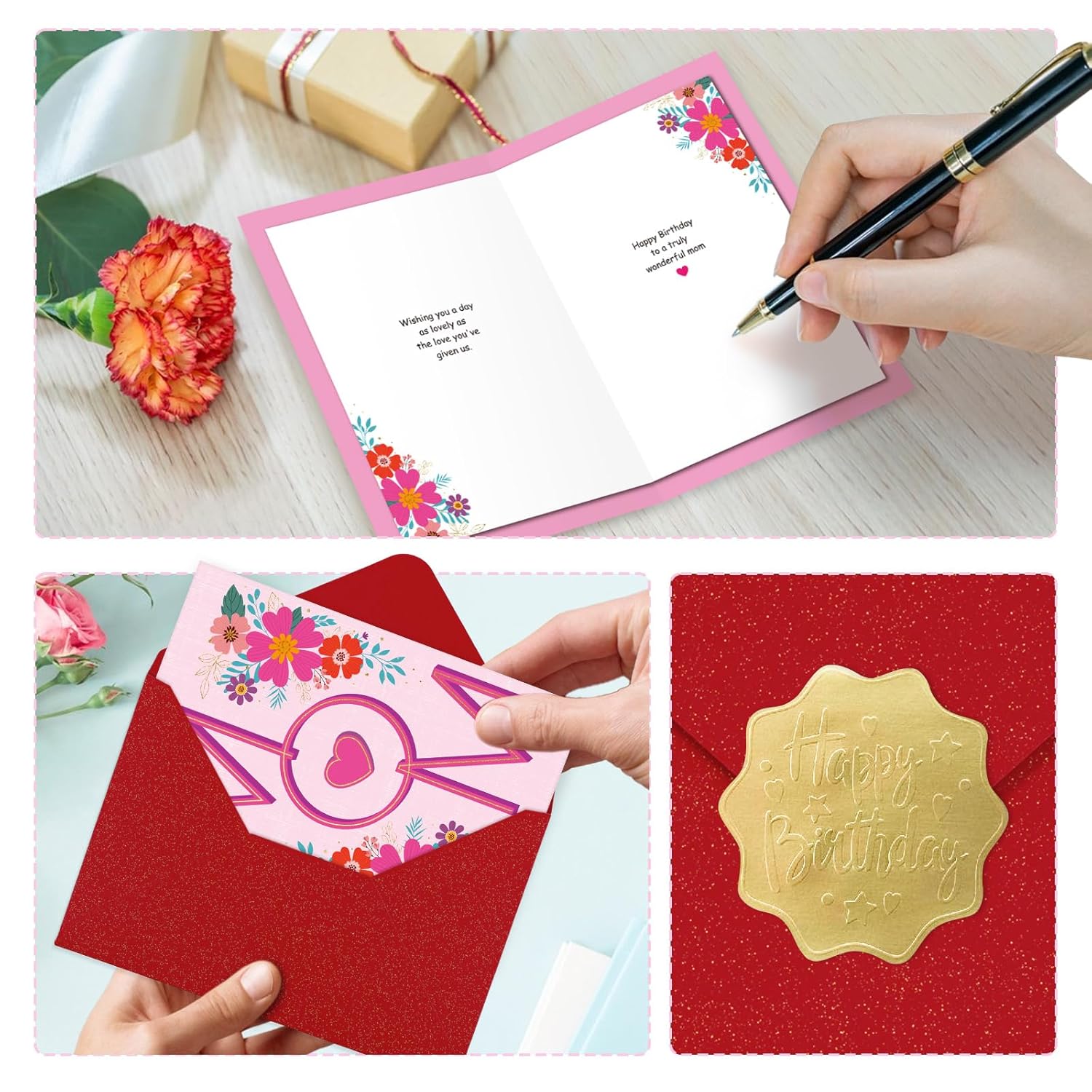 Mom Birthday Card - Large 5.5X8 Inch Birthday Card For Mother With Gold Foil - Heartfelt Happy Birthday Card Mom From Daughter, Son Or Us, Includes Red Envelope