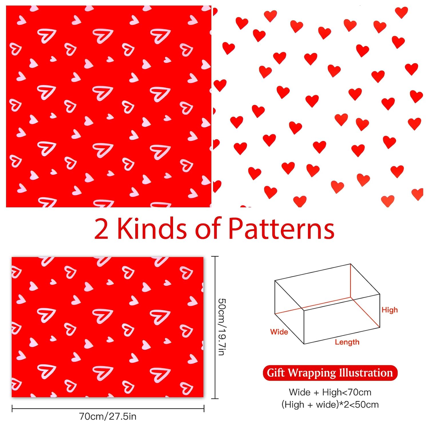 6 Sheets Valentine'S Day Heart Gift Wrapping Paper, White And Red Heart Birthday Wrapping Paper(White And Red)