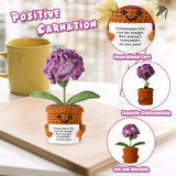 Positive Carnation, Crochet Carnation Flower Positive Flower Plant Crocheted Potted Flower Knitted Carnation Flower For Home Decoration Inspirational Gift(Purple)