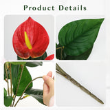 Anthurium Artificial Plants & Flowers, Fake Outdoor Flowers Bush Realistic Faux Tropical Flowers Bulk Silk Floral Stems For Home Garden Patio Table Centerpieces Grave Vase Decor (Red)