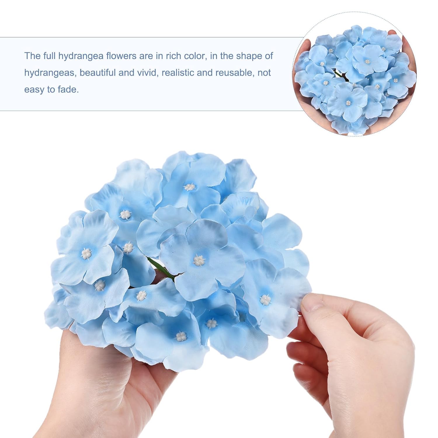 Silk Artificial Hydrangea Flowers, Light Blue Artificial Flowers Heads With Stems, Full Hydrangea Flowers For Wedding Centerpieces, Party Decoration 30 Set