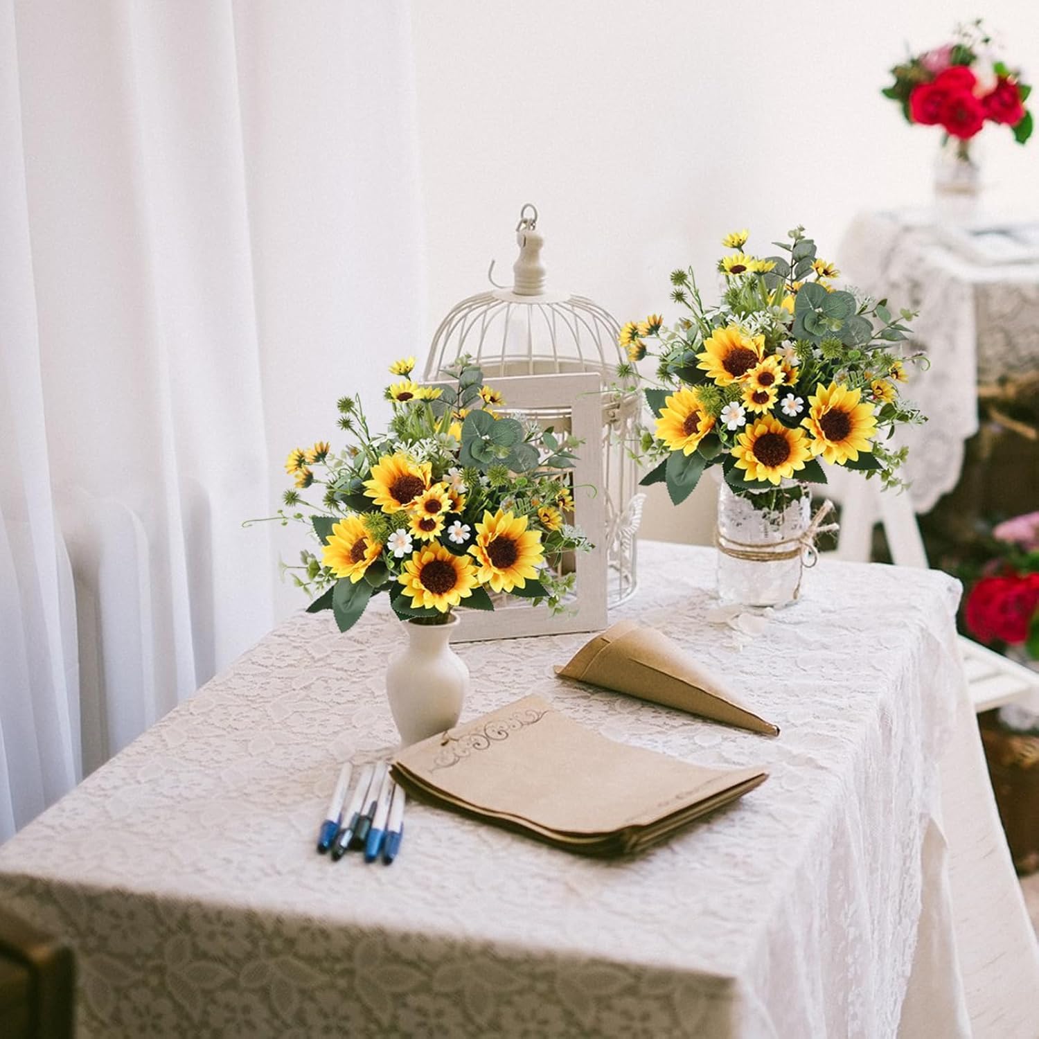 Sunflowers Artificial Flowers Fake Sunflower Bouquet 8 Bunches Spring Flowers Realistic Silk Flower Arrangements For Table Centerpieces Kitchen Wedding Home Decor