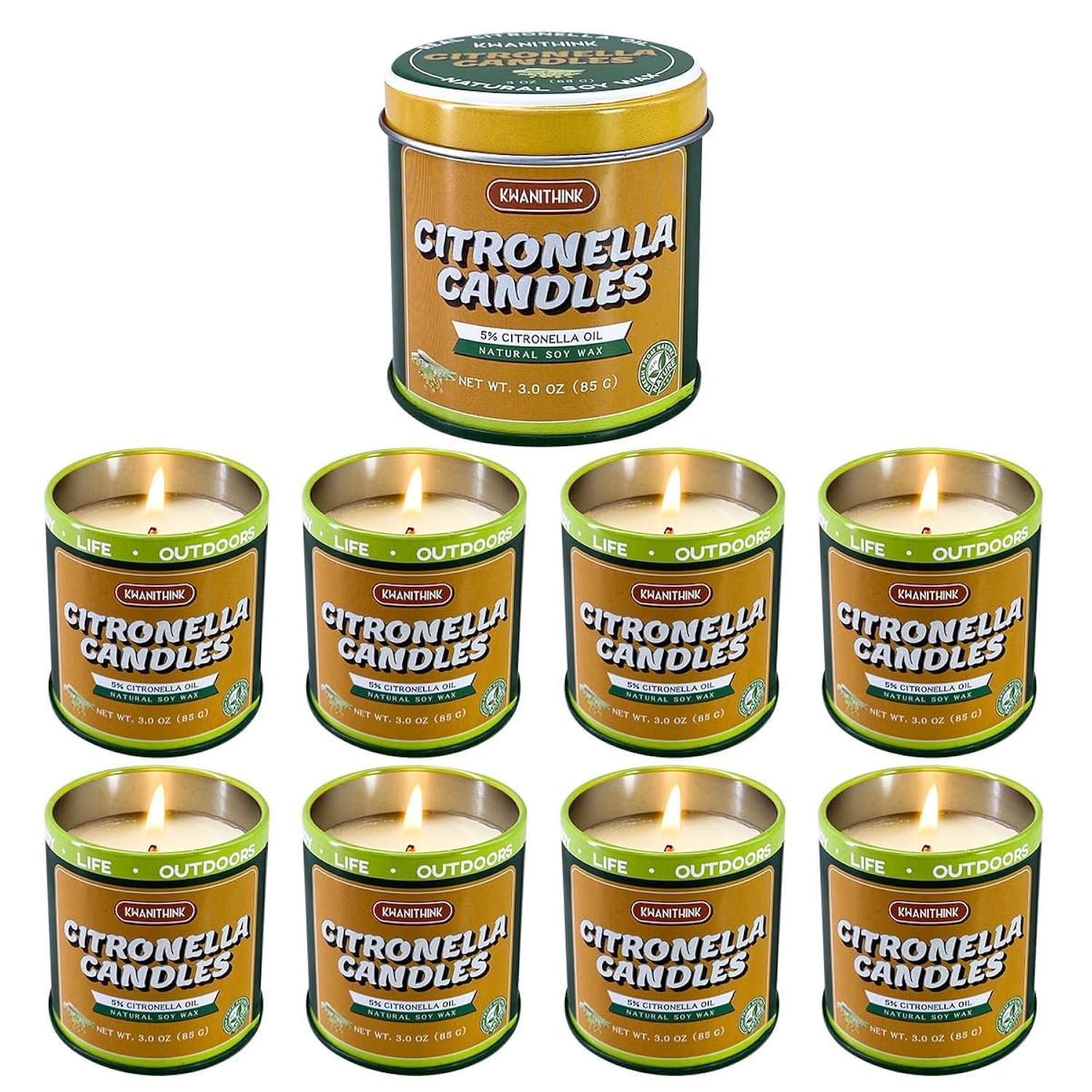 Citronella Candle 9 Pack, 3 Oz Jar Candles, Indoor Outdoor Lemongrass Scented Candles, Made With Natural Citronella Oil And A Soy Wax Blend