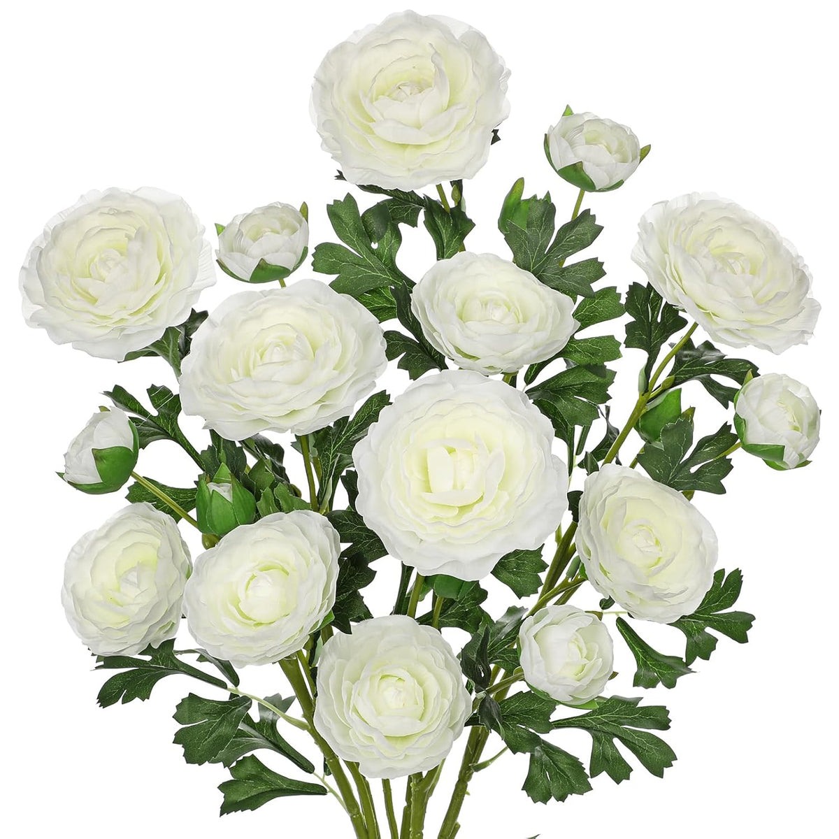 White Ranunculus Artificial Flowers Bouquets, Set Of 5 25.9'' Long Stems Faux Peony, Real Touch Spring Summer Floral Arrangement For Home Decor Wedding Vase Filler Diy Crafts