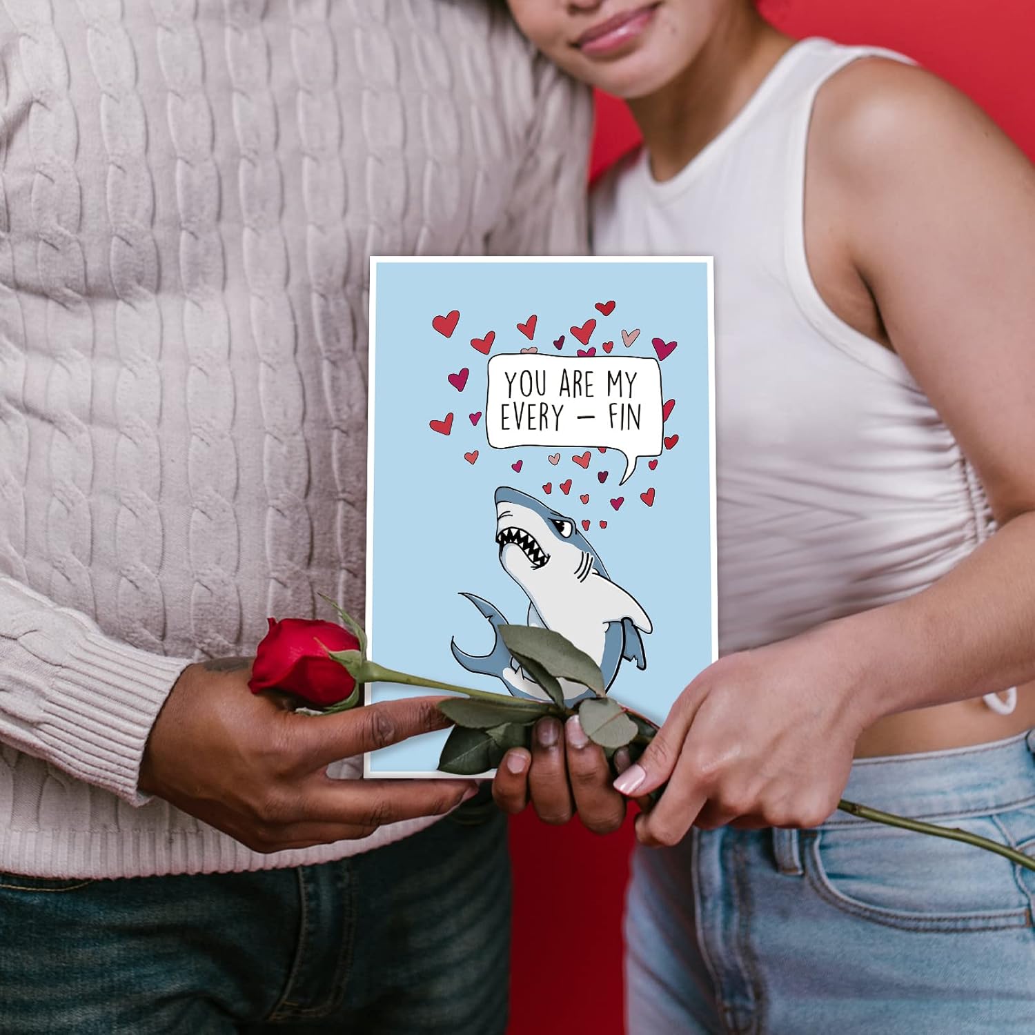 Funny Shark Valentine'S Day Card For Husband, Boyfriend, Wife, Girlfriend; Modern Animal Greeting Card, 'You Are My Every-Fin.'