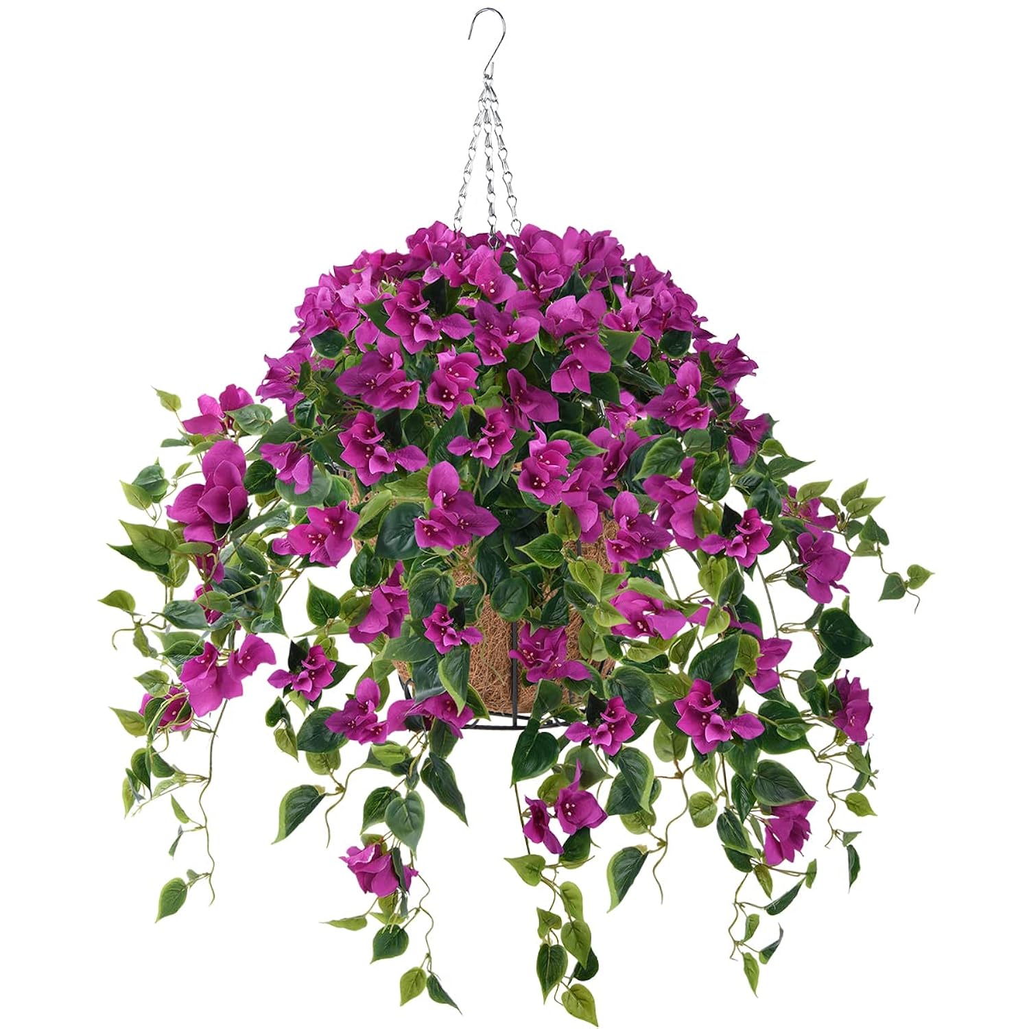 Artificial Hanging Flowers Plants Basket For Outdoor Decoration,4 Pcs Faux Silk Bougainvillea Vine Flowers Look Real Uv Resistant For Outside Porch Patio Yard Garden Decor (Purple)