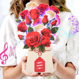 Valentine’S Day Cards, Lights And Music 3D Pop Up Valentines Card,10 Inch Life Sized Forever Rose Flower Bouquet, Anniversary Day Card For Her Him Wife Husband Couple(Blank Notecard & Envelope)