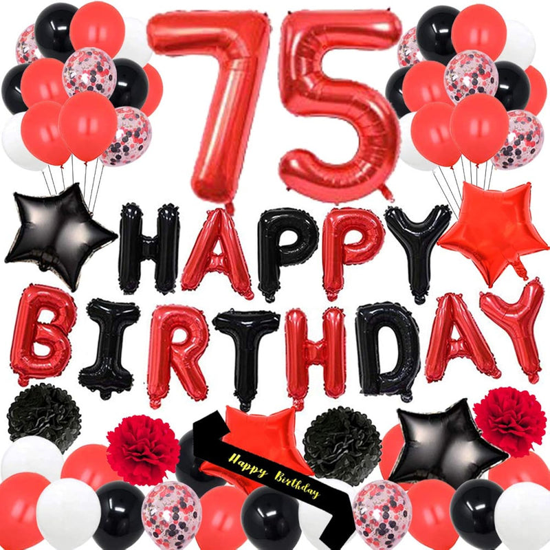 75Th Birthday Party Decorations-Happy Birthday Foil Ballons Banner Red