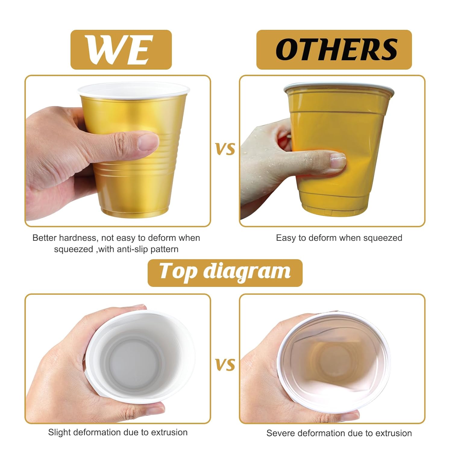 100 Pcs Black And Gold Plastic Cups 12 Oz, Bulk Gold And Black Disposable Party Graduation Cups For Graduation New Year Wedding Birthday Christmas Theme Party Supplies Decorations