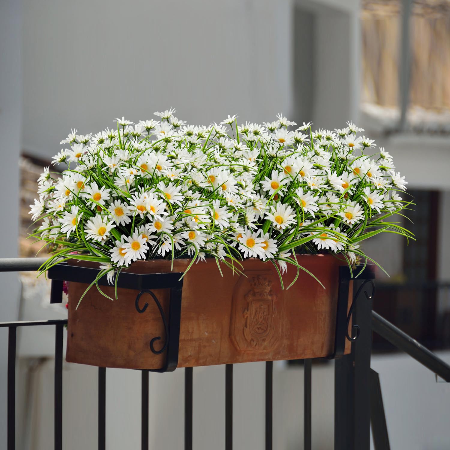4 Bundles Artificial Silk Daisy Flowers Fake Daisies Plastics Plants Flower Faux Wildflowers Outdoor Uv Resistant For Home Decor Indoor Outside Porch Patio Garden Planters Decoration (White)