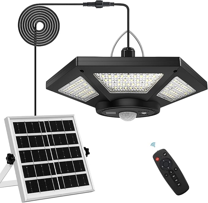 Solar Shed Light Indoor Outdoor 360 Degree Waterproof Motion Sensor Remote Garage Barn Light