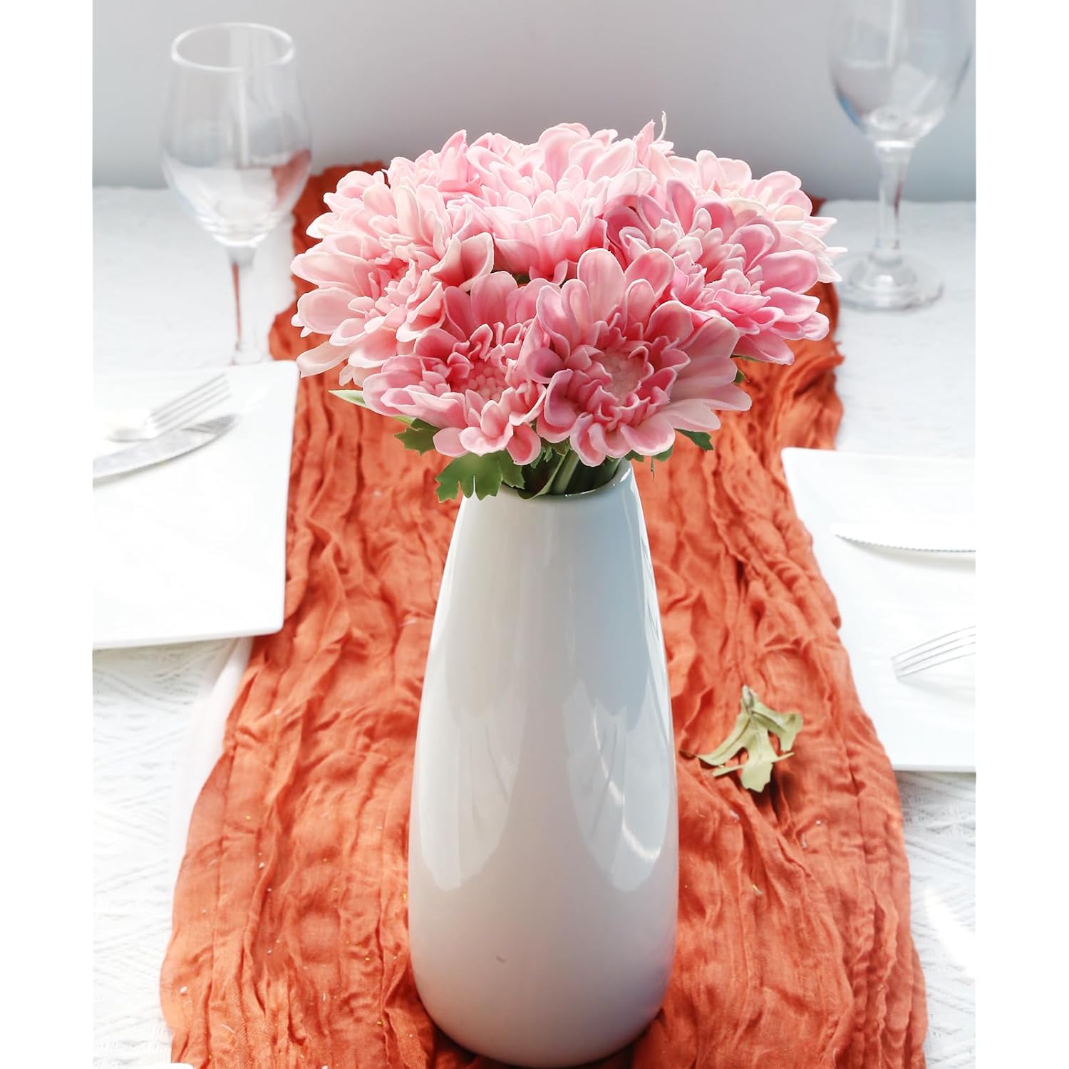 10Pcs Pink Dahlia Artificial Flowers 13Inch Fake Dahlia Flowers Pu Chrysanthemums Flower Faux Mums Flower With Stem For Home Wedding Office Table Centerpiece Floral Arrangement Decor(Pink)