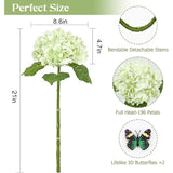 4 Pcs Hydrangea Artificial Flowers, 2 Green & 2 White Real Touch Flowers, 21" Faux Hydrangea Flowers, Fake Hydrangea Flowers For Outdoor Wedding Office Home Decor Table Centerpieces