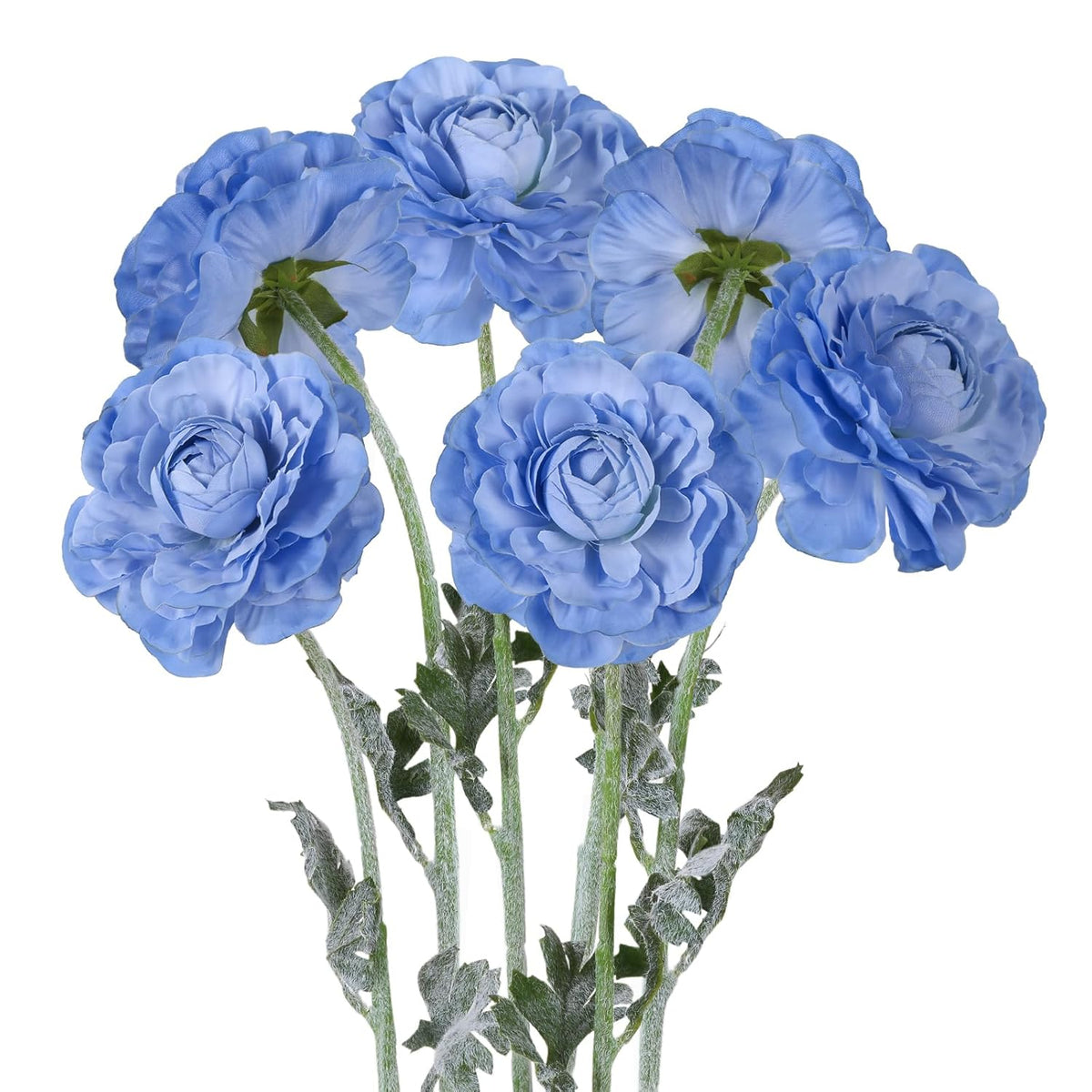 6Pcs Blue Ranunculus Artificial Flowers 19.7’’ Silk Ranunculus Flowers Realistic Faux Peonies For Wedding Bouquet Home Party Garden Outdoor Decoration(Blue)