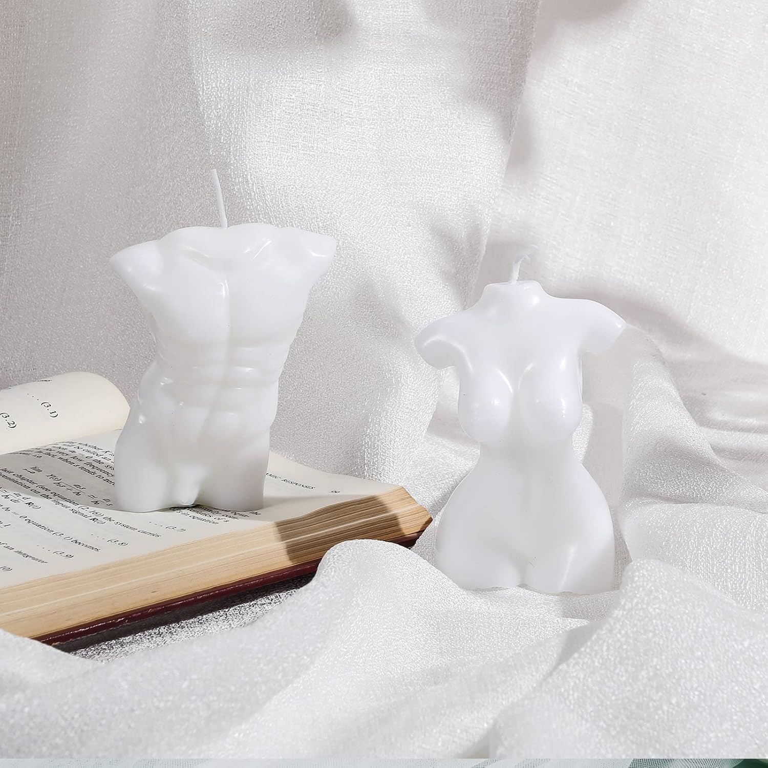 2 Pieces Body Shaped Candle Female Male Body Men Torso Soy Wax Scented Decorative Candle For Bedroom Bathroom Wedding(Milk White)
