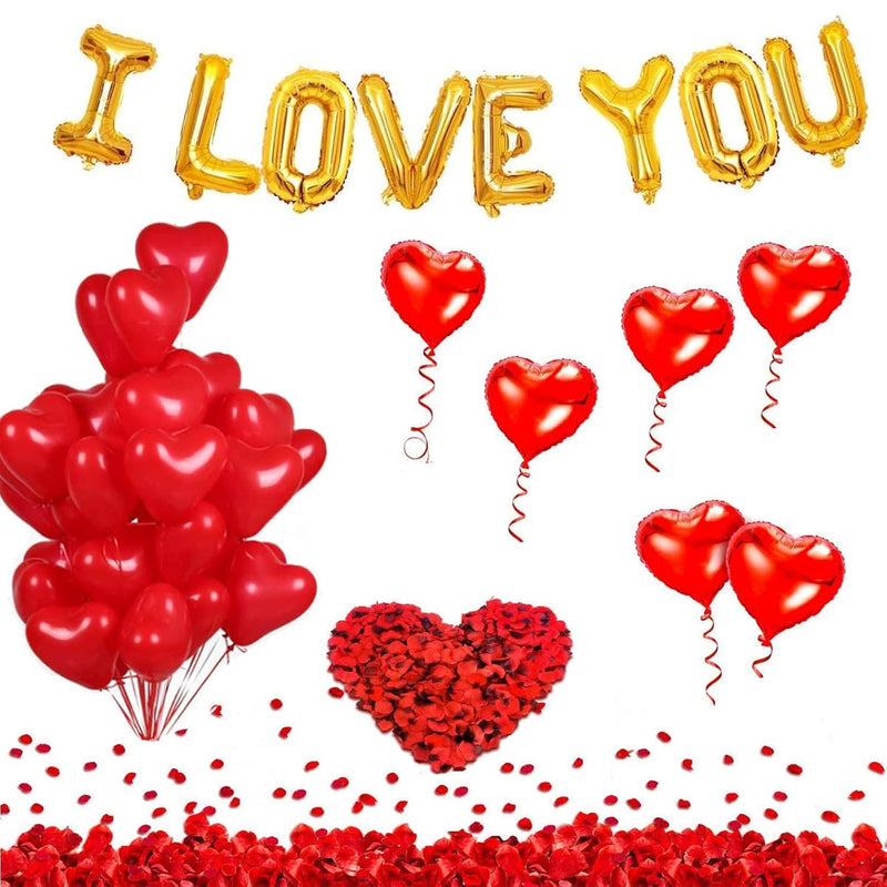 Valentines Day Balloons Decorations, I Love You Gold Balloon And Heart