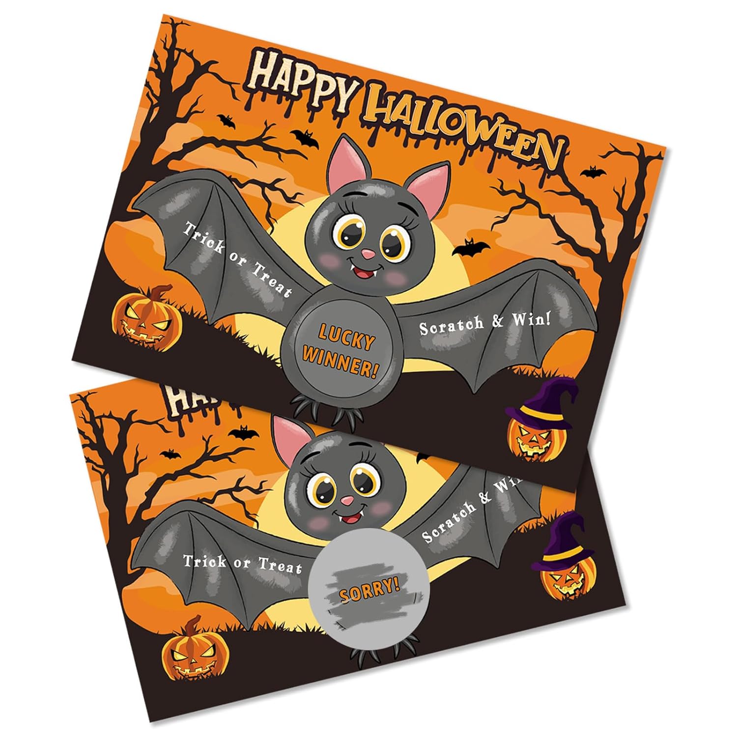30 Pcs Halloween Scratch Off Cards - Funny Bat Trick Or Treat Game With Stickers