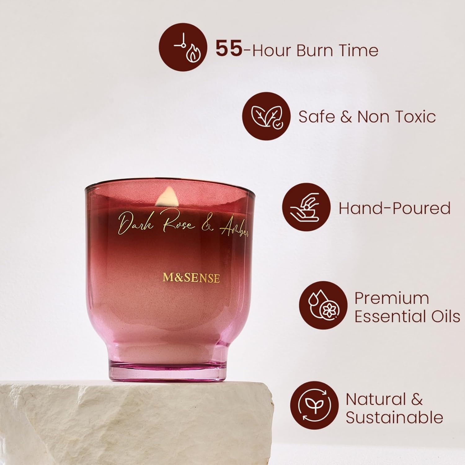 9.88Oz Natural Soy Wax Jar Candle With Wooden Wick | Dark Rose Amber Scent | 55-Hour Burn & Long-Lasting Burn | Housewarming Gift For Men And Women