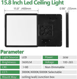 16 Inch Square LED Ceiling Light 36W Black Super Slim Flush Mount Fixture