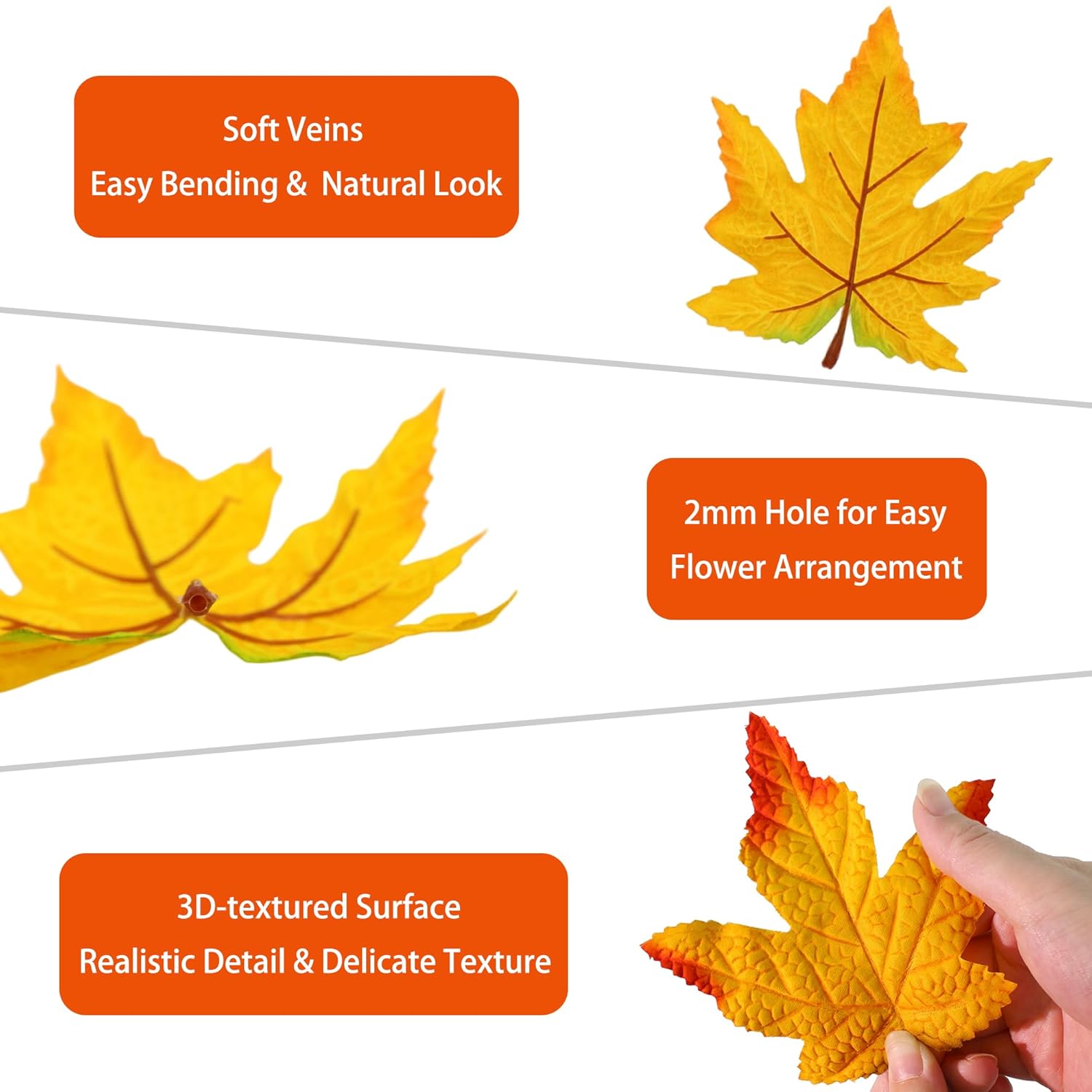 100 Pcs 3D Fake Maple Leaves Bulk Artificial Flowers Fall Decor Faux Autumn Wall Halloween Party Thanksgiving Decorations Floral Arrangement Diy Craft (Medium-Leaf Green)