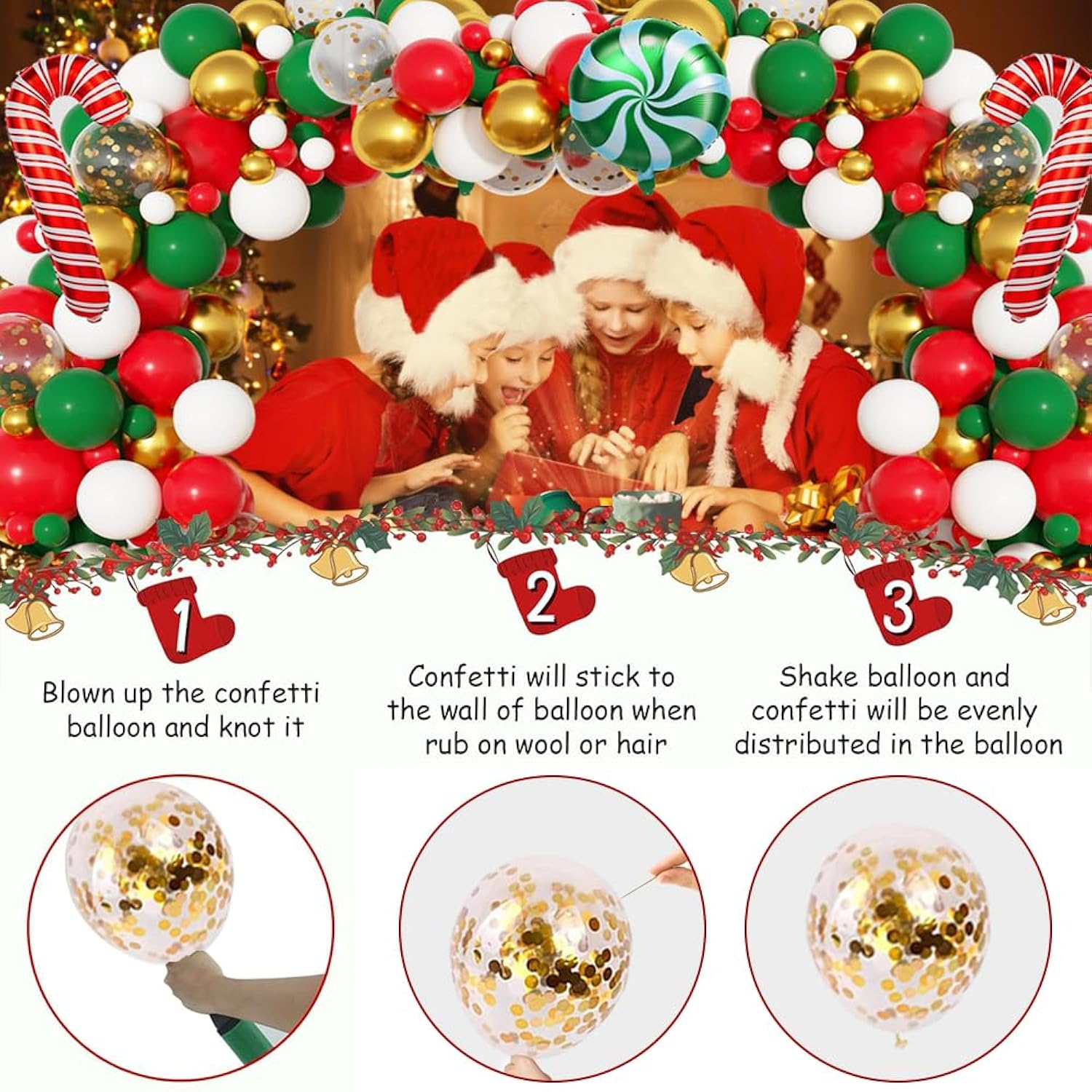 Christmas Balloons Garland Arch Kit Red White Green Balloons Candy Cane Foil Balloons Merry Christmas Birthday Party Decorations Supplies