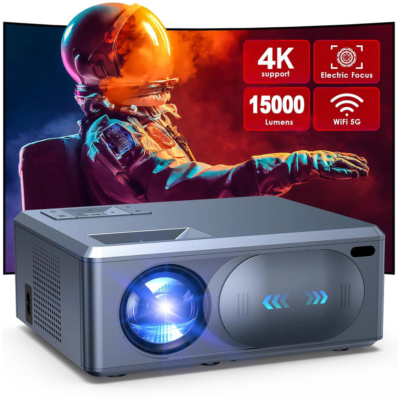 4K Projector, 5G WiFi, Bluetooth, 15000L, Electric Focus, Portable, 1080P