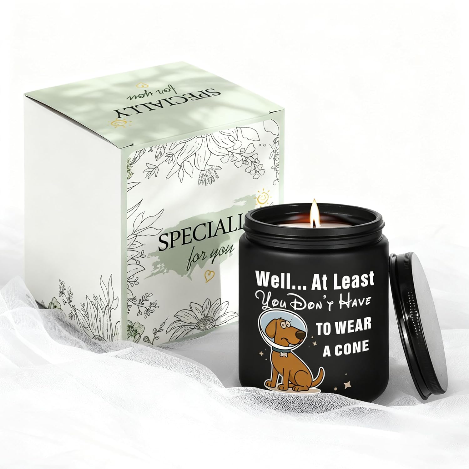 Get Well Gifts For Women, Get Well Soon Sympathy Gift For Her, Surgery Recovery Feel Better Present For Men, You Dont Have To Wear A Cone, Funny Lavender Scented Candle - Black