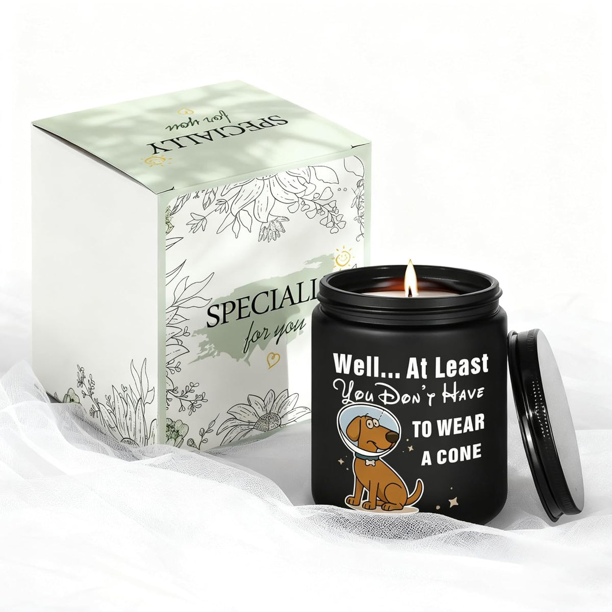 Get Well Gifts For Women, Get Well Soon Sympathy Gift For Her, Surgery Recovery Feel Better Present For Men, You Dont Have To Wear A Cone, Funny Lavender Scented Candle - Black