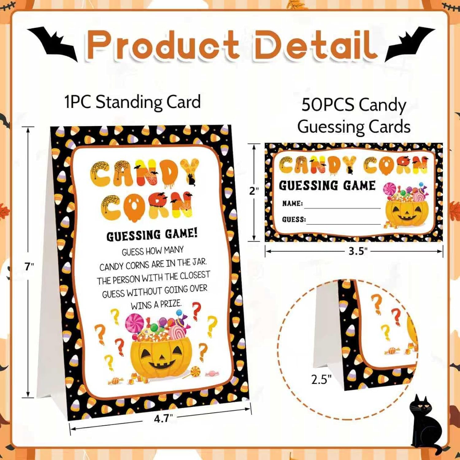 Halloween Party Game For Kids Adults, Guess How Many Candy Game Cards, 50Pcs Guessing Games Card For Halloween Party Decorations Baby Shower Games Favor, 1 Sign Card And 50 Guessing Cards
