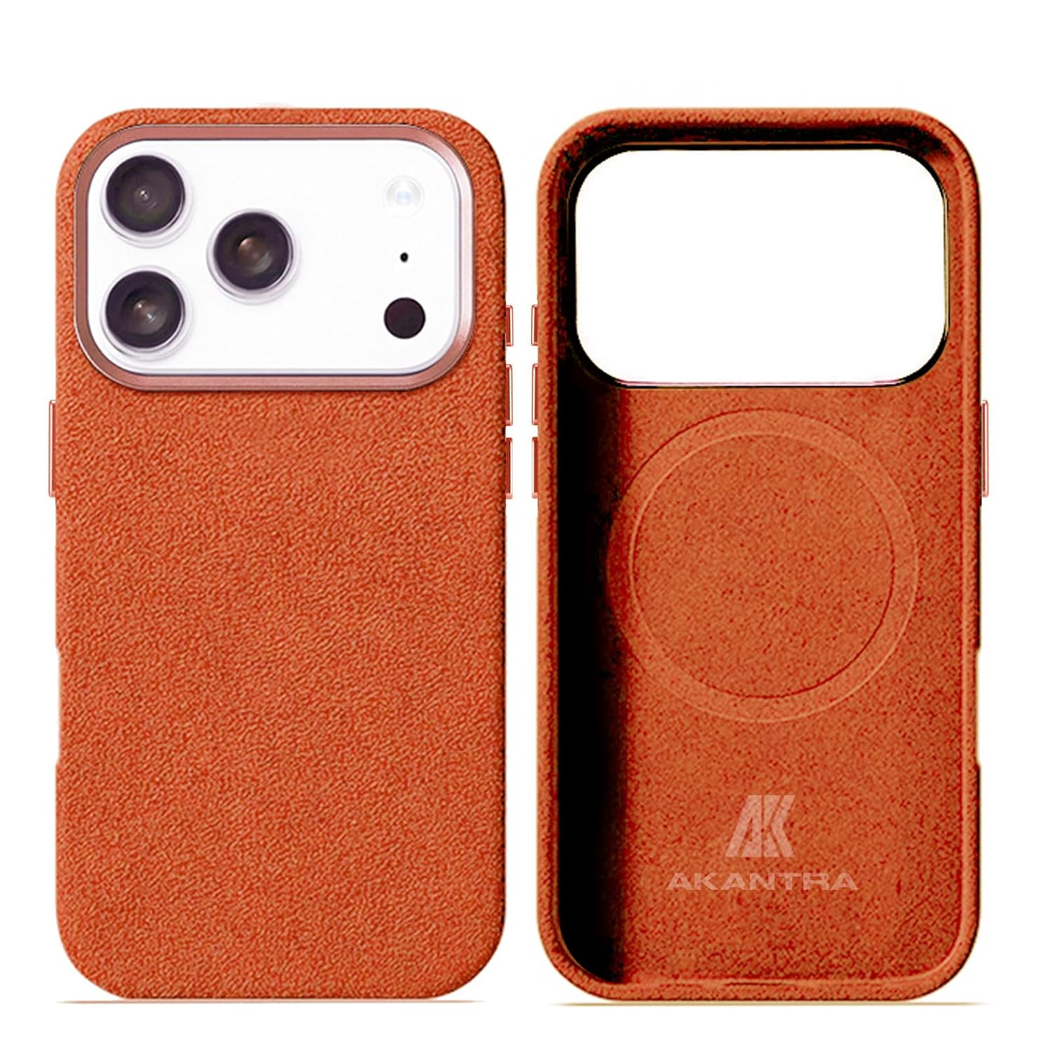 Italy Alcantara Case for iPhone 17 Series, Handmade Fully-Wrapped Synthetic Suede Cover, Compatible with Mag-Safe Wireless Charger, Orange, iPhone 17 Pro