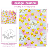 Happy Birthday Wrapping Paper 4 Sheets Pink Gold Gift Wrapping Paper Golden Star Love Heart Balloon Gift Wrap Paper For Mom Dad Birthday Kids Girls Boys Men Women Gift Wrap Paper,28 * 20 Inch