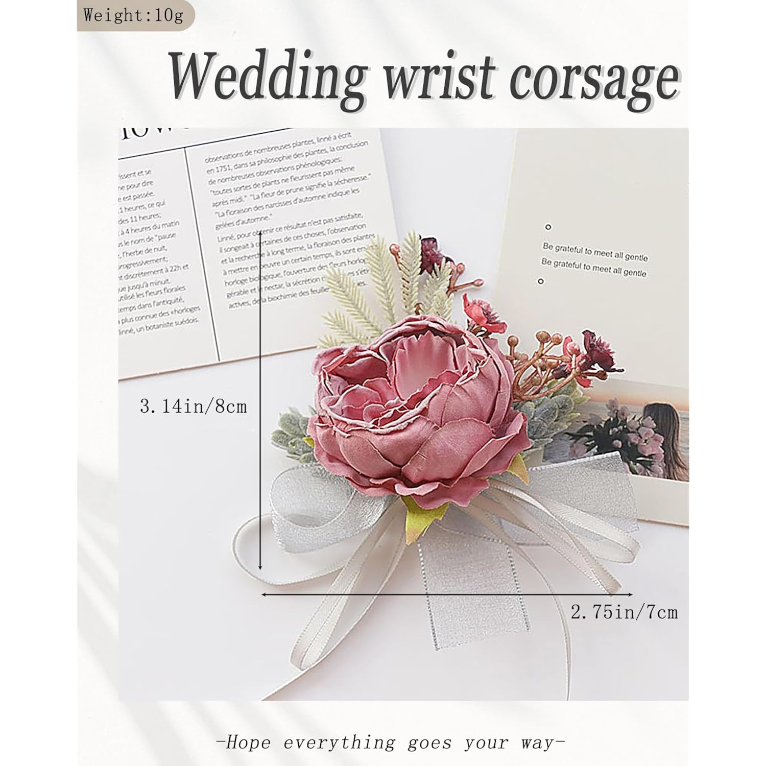 Bridal Flower Wrist Corsage Artificial Floral Wristlet Bridesmaid Hand Flower Bracelet Wristband For Wedding Prom Ceremony Party (Flower 1 - Pink)