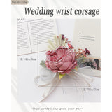 Bridal Flower Wrist Corsage Artificial Floral Wristlet Bridesmaid Hand Flower Bracelet Wristband For Wedding Prom Ceremony Party (Flower 1 - Pink)