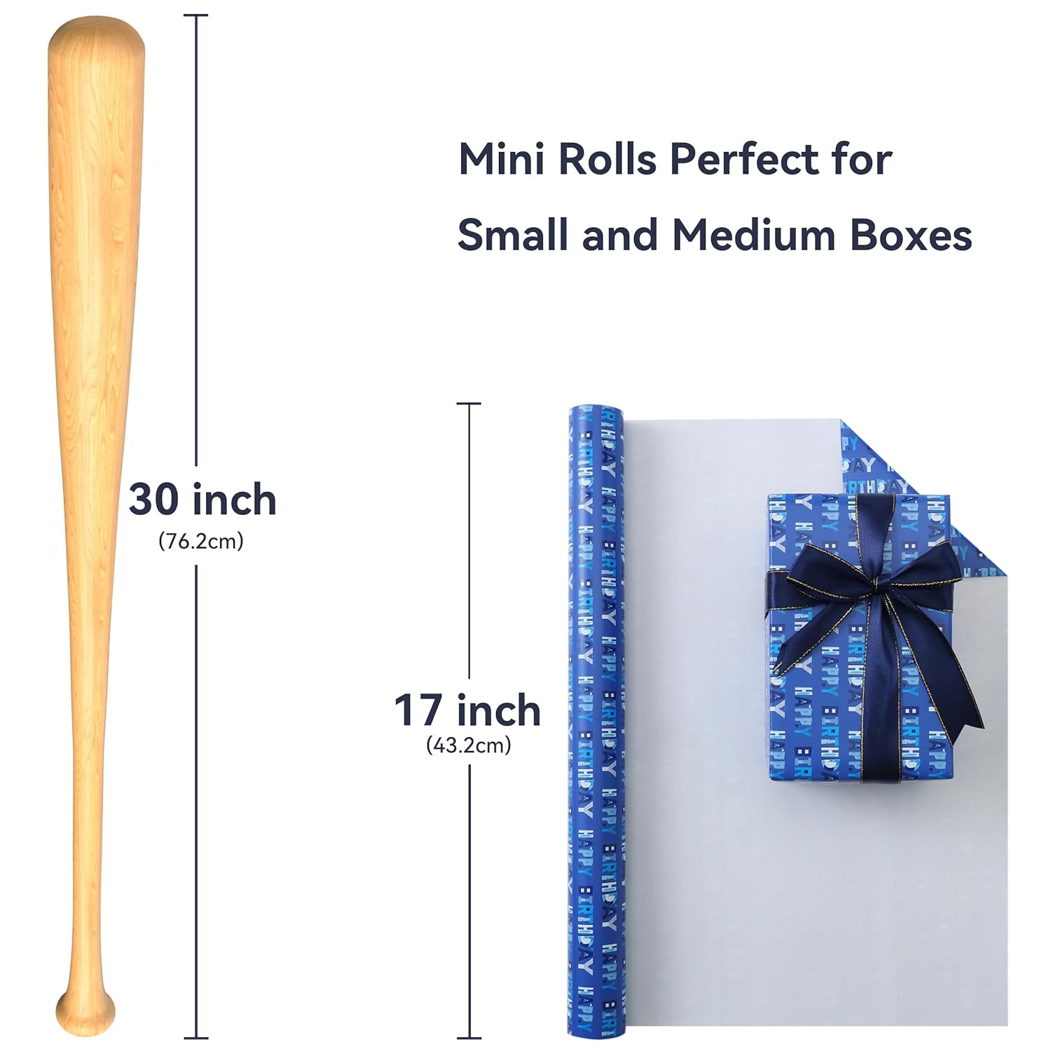 Birthday Wrapping Paper Roll-17 Inches X 32.8 Feet, Blue Happy Birthday Design, 1 Roll