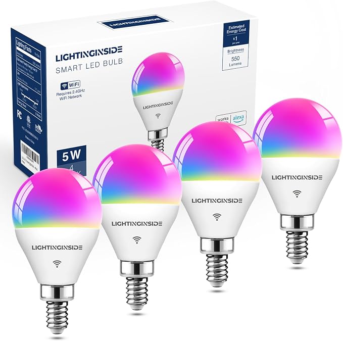 E12 Smart LED Light Bulbs 4 Pack Compatible with Alexa Google Home Candelabra Base Bulbs