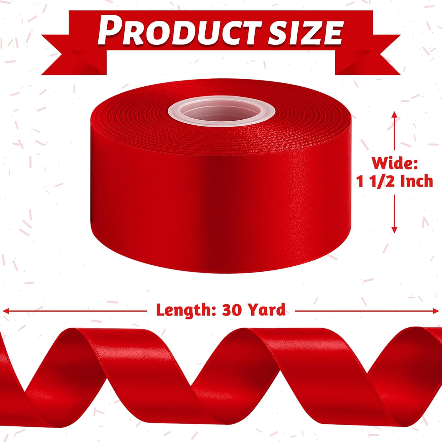 Red Ribbon 1 1/2 Inch, 30 Yards Red Ribbon For Gift Wrapping, Polyester Satin Christmas Ribbon For Wedding Xmas Tree Valentines Day Decorations Diy Bows Wrapping Bouquet Floral Arrangements