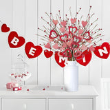 6 Pcs Valentines Day Decor, 23.6In Valentines Day Artificial Flowers Picks Red Pink Artificial Berry Stem With Wooden Heart For Vase Anniversary Home Table Centerpieces Valentine'S Day Decor