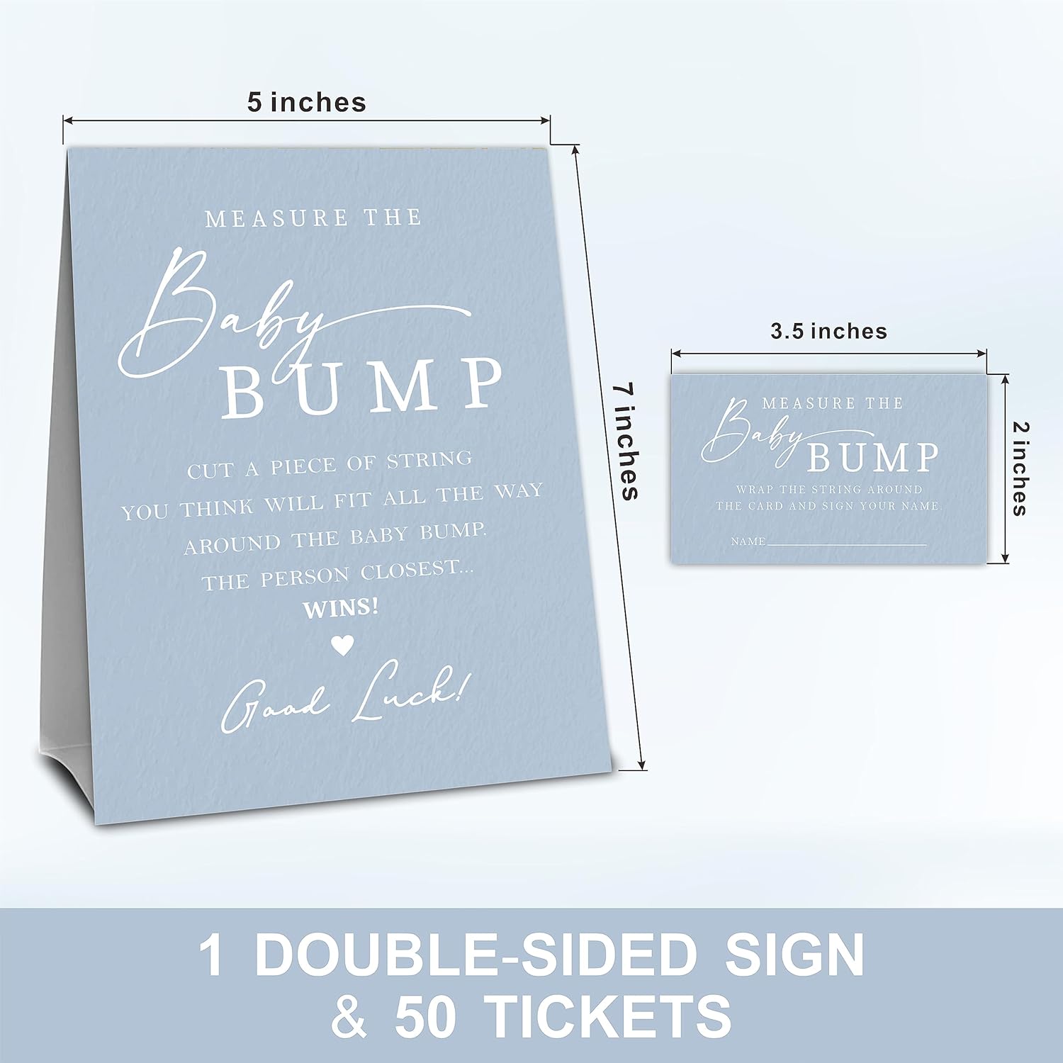 Navy Blue Baby Shower Measure The Baby Bump, Measure Mommy'S Belly Game Set - 1 Self-Standing Sign And 50 Tickets - Gender Reveal, Baby Shower, Baby Announcement Activity & Party Favor Supplies - A07
