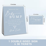 Navy Blue Baby Shower Measure The Baby Bump, Measure Mommy'S Belly Game Set - 1 Self-Standing Sign And 50 Tickets - Gender Reveal, Baby Shower, Baby Announcement Activity & Party Favor Supplies - A07