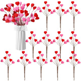 12Pcs Valentine'S Day Decoration Heart Shaped Artificial Berry Stems Valentines Picks Flower Bouquets Flocked Pink Red Decor For Valentine'S Day Home Vase Table Centerpiece Tree Topper