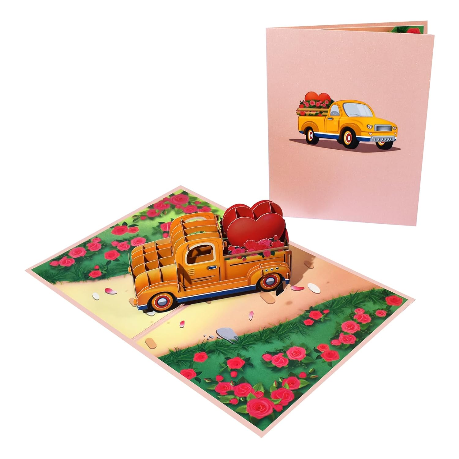 Car-Mounted Hearts Pop Up Greeting Card With Blank Note Card & Envelope, Ideal Gift For Celebrating Love, Holiday, Birthday, Anniversary, Valentine'S Day, Wedding, Engagement, Bridal Shower