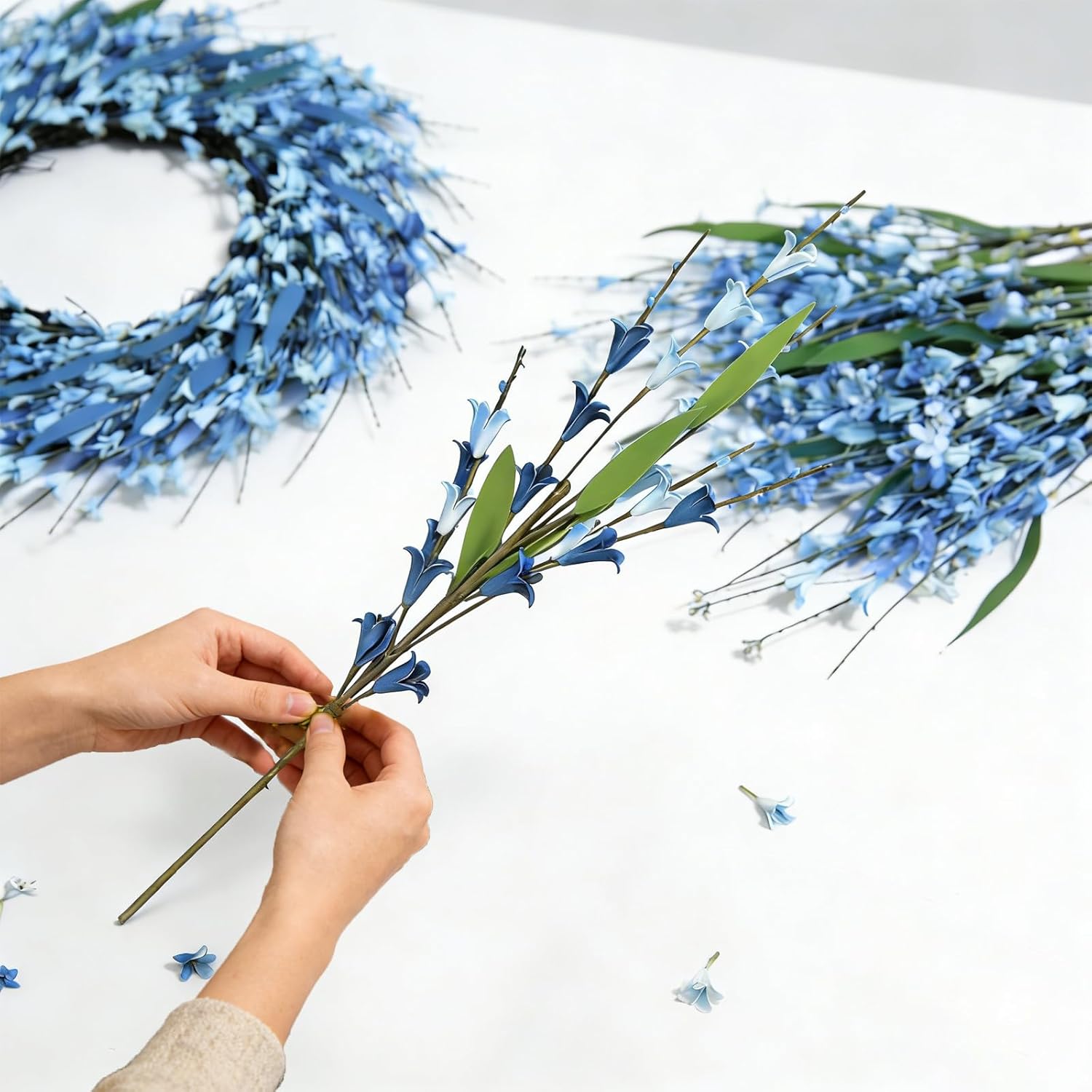 17.7 Inch 20 Pcs Blue Witch Hazel Branches, Artificial Flower Stems For Vase Decor, Diy Wreath Making, Bedside Table, Windowsill, Table Centerpiece, Mantel & Office Spring Home Decoration