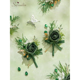 10Pcs Boutonniere For Men, Green Groom And Best Man Boutonniere, Artificial Flowers For Wedding Decor Prom Homecoming Ceremony Anniversary Formal Dinner Party