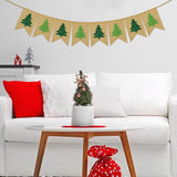 Christmas Burlap Banner Glitter Green Xmas Tree Pre-Assembled Bunting Garland For Christmas Winter Holiday Party Hanging Decorations