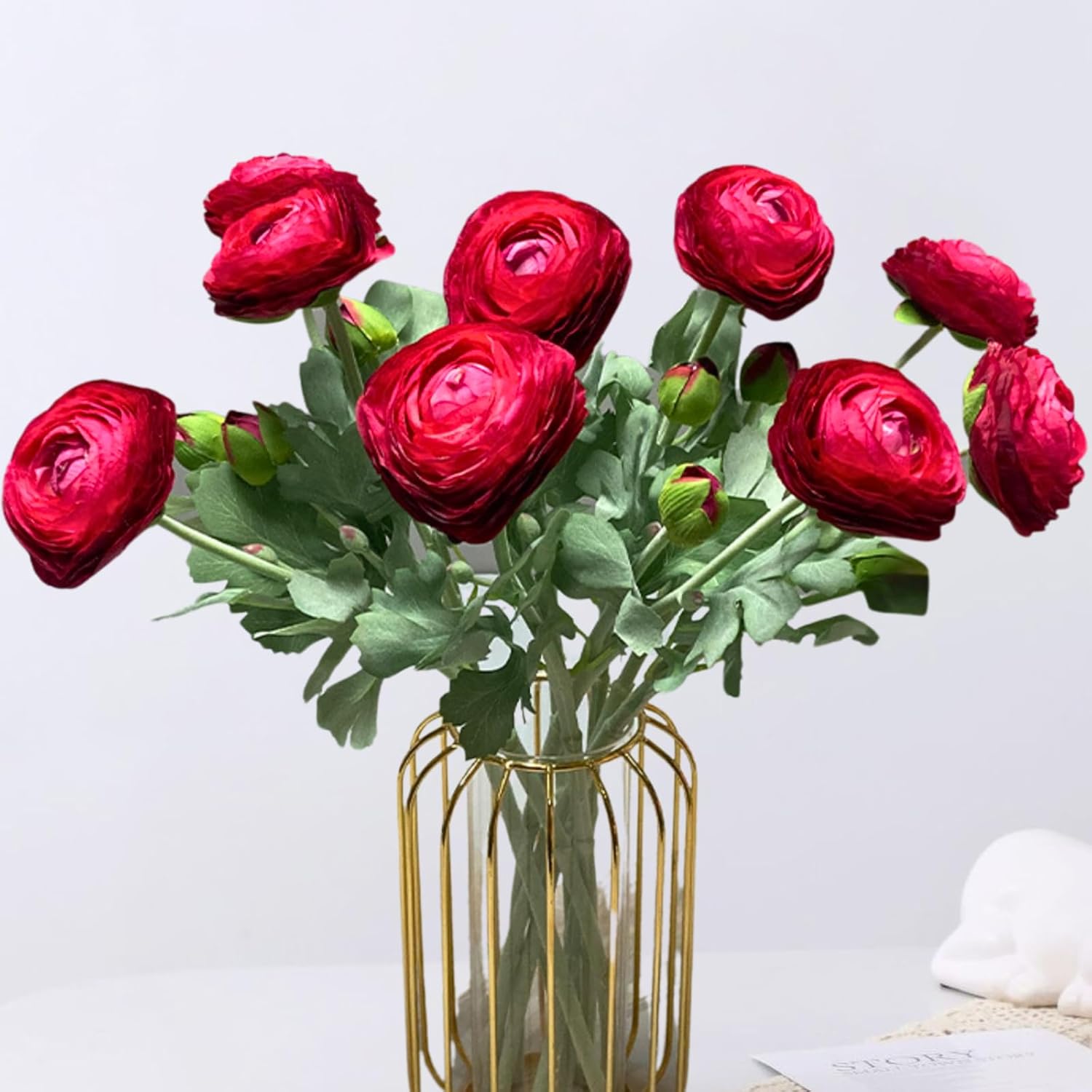 Ranunculus Artificial Flowers, 10Pcs Fake Silk Ranunculus Flowers Faux Flower Bouquet For Wedding Bouquets Centerpieces Vase Home Table Kitchen Decorations(Hot Pink)