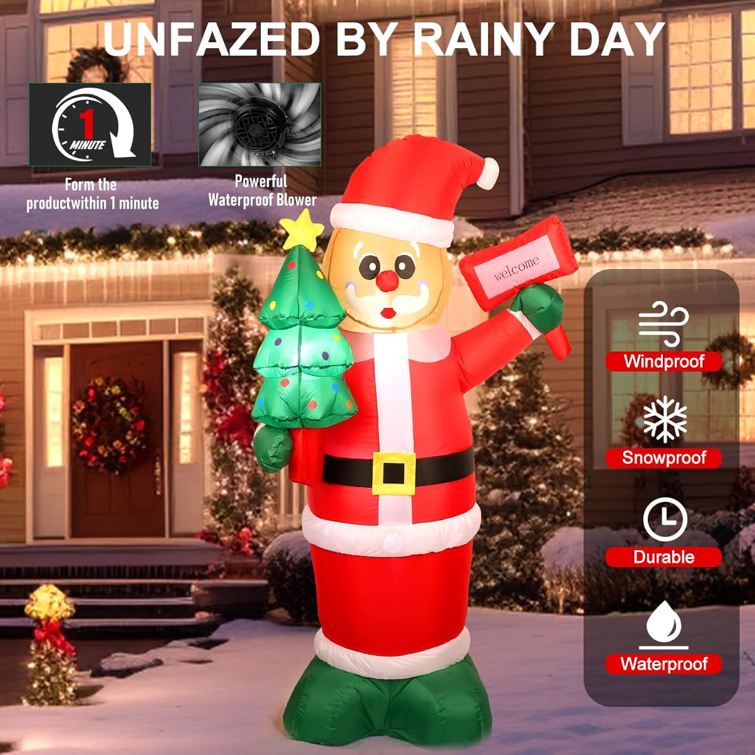 6Ft Christmas Inflatable Outdoor Decorations, Xmas Blow Up Santa Claus With Led Lights & Gift Box, Giant Christmas Infla