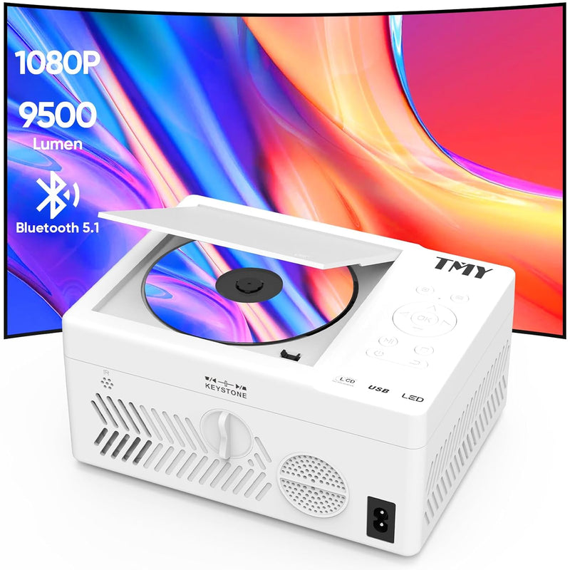 Bluetooth Projector With Dvd Player Built In, 9500 Lumen 1080P Mini Projector,