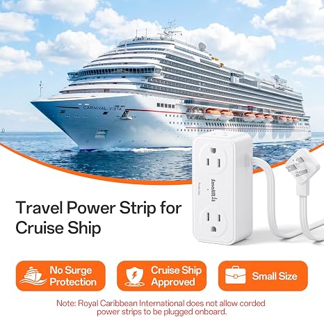 Flat Plug Power Strip 4 Outlets 4 USB Ports 2 Pack 3.3FT Extension Cord Travel Cruise Essentials White