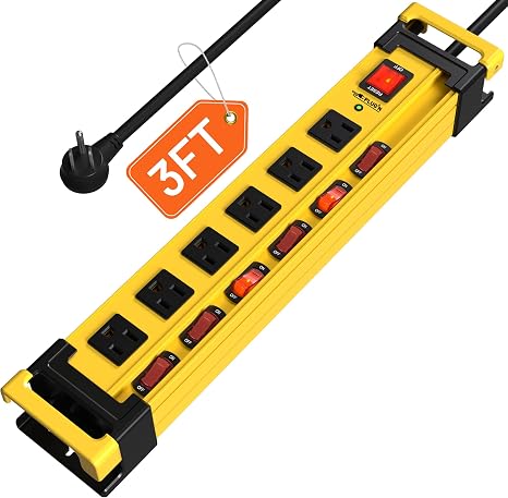 6 Outlet Metal Power Strip 2700J Surge Protector 3FT Cord Individual Switches